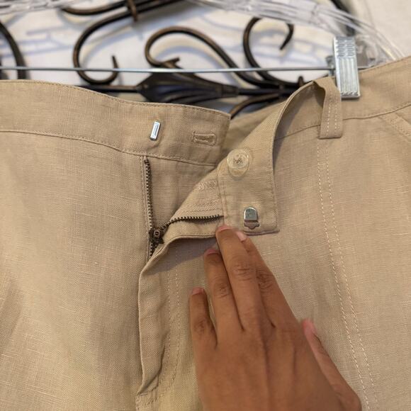 Eddie Bauer 100% Linen Trousers Pants in Khaki Tan Relaxed Blakeley Fit Size 18 - Picture 4 of 9
